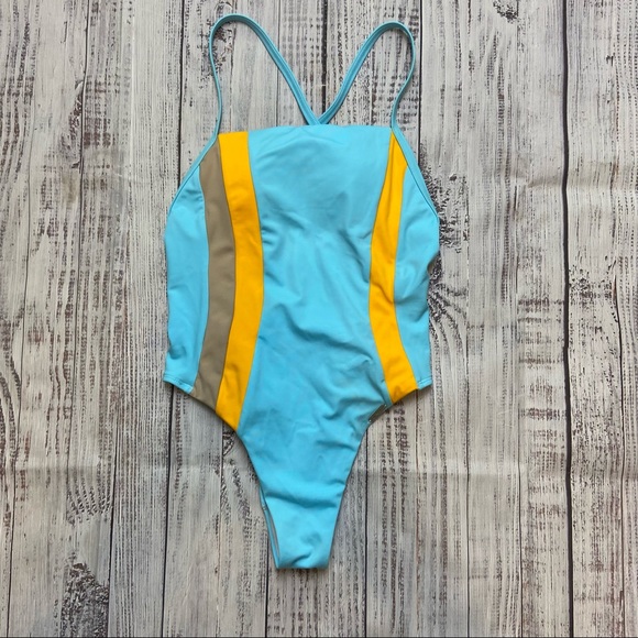 Free Society Blue Striped One Piece Swimsuit.  Size 4. EUC - Picture 2 of 10